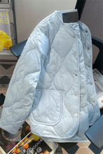 韩系温柔风菱格轻薄男女情侣同款冬季设计感小众加厚暖和棉衣外套