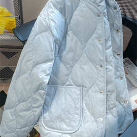 韩系温柔风菱格轻薄男女情侣同款冬季设计感小众加厚暖和棉衣外套