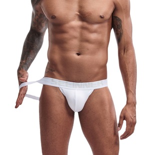 Hine men's underwear solid color combed cotton sports thong slim sexy low waist double thong wholesale supply