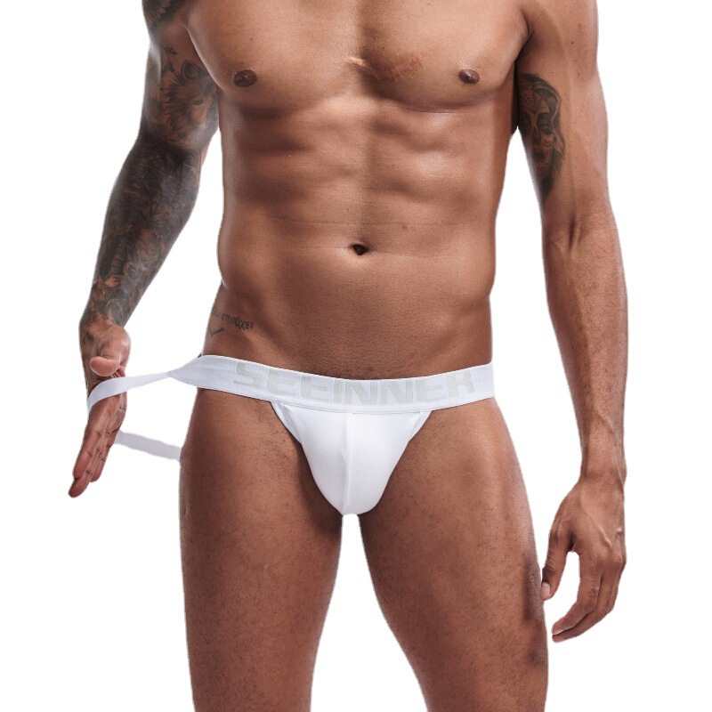 Hine men's underwear solid color combed cotton sports thong slim sexy low waist double thong wholesale supply