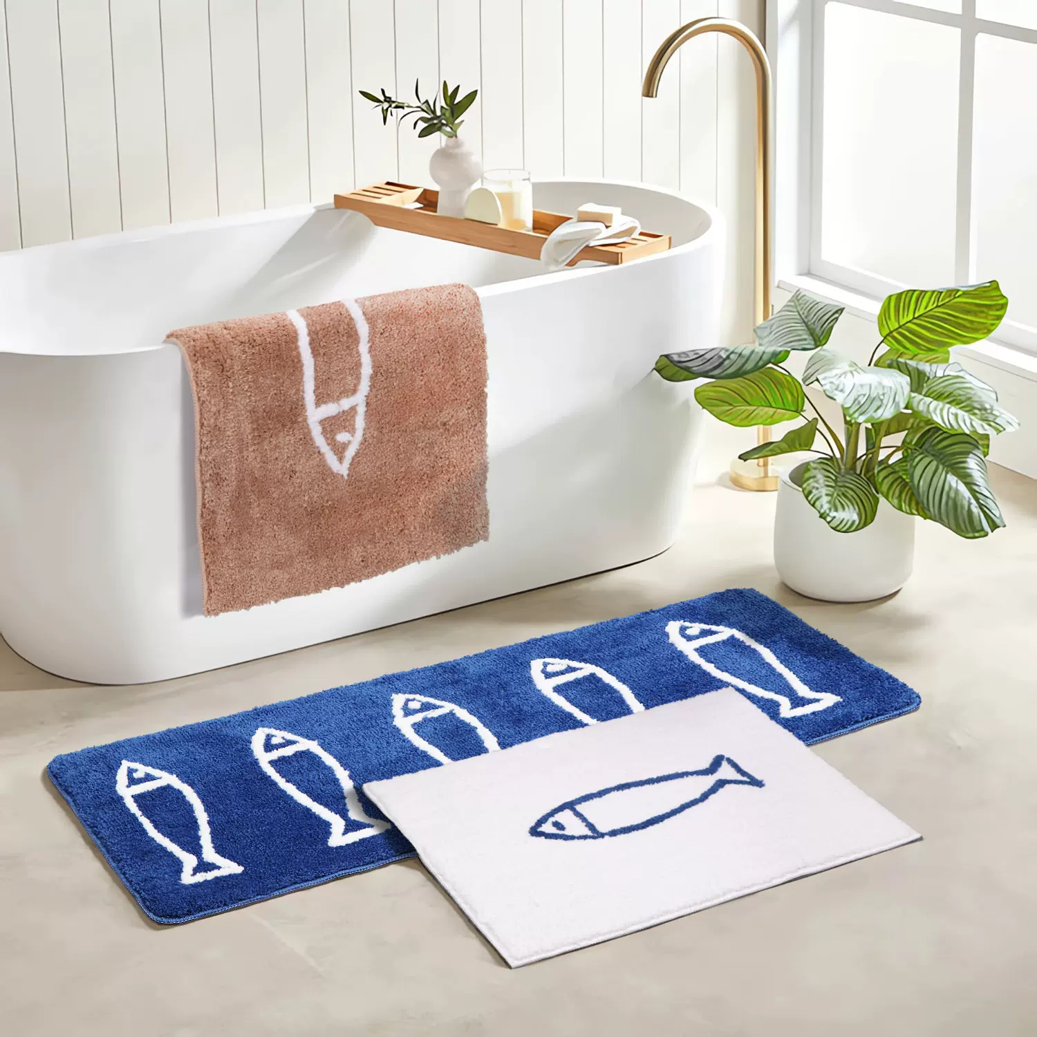 儿童卡通小鱼植绒地毯装饰垫浴室防滑垫卫生间地垫簇绒脚垫入户门