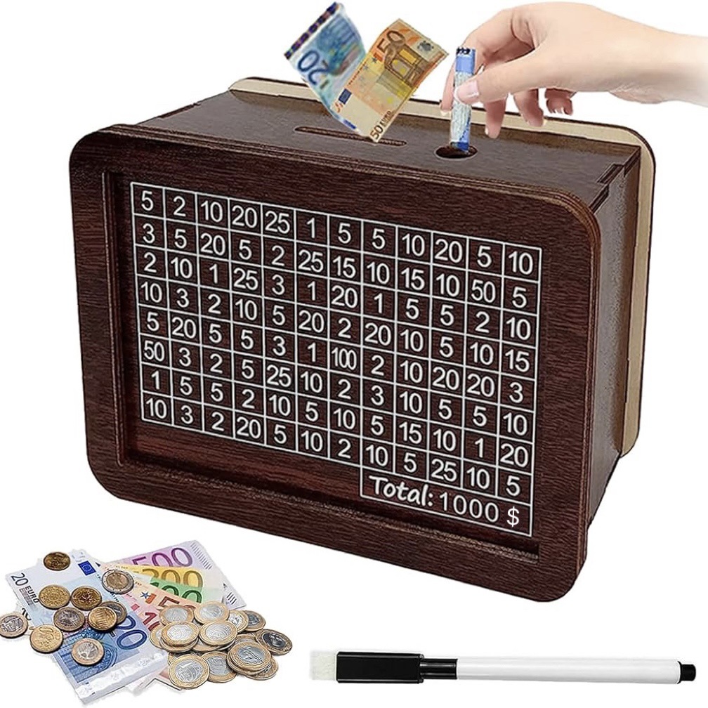 Retro Simple Style Number Square Wood Coin Bank Ornaments Artificial Decorations display picture 4