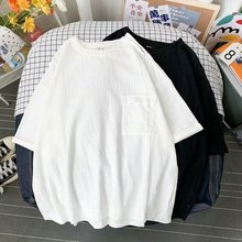 棉麻短袖t恤男夏季2021新款潮牌潮流宽松半袖五分袖上衣口袋装饰