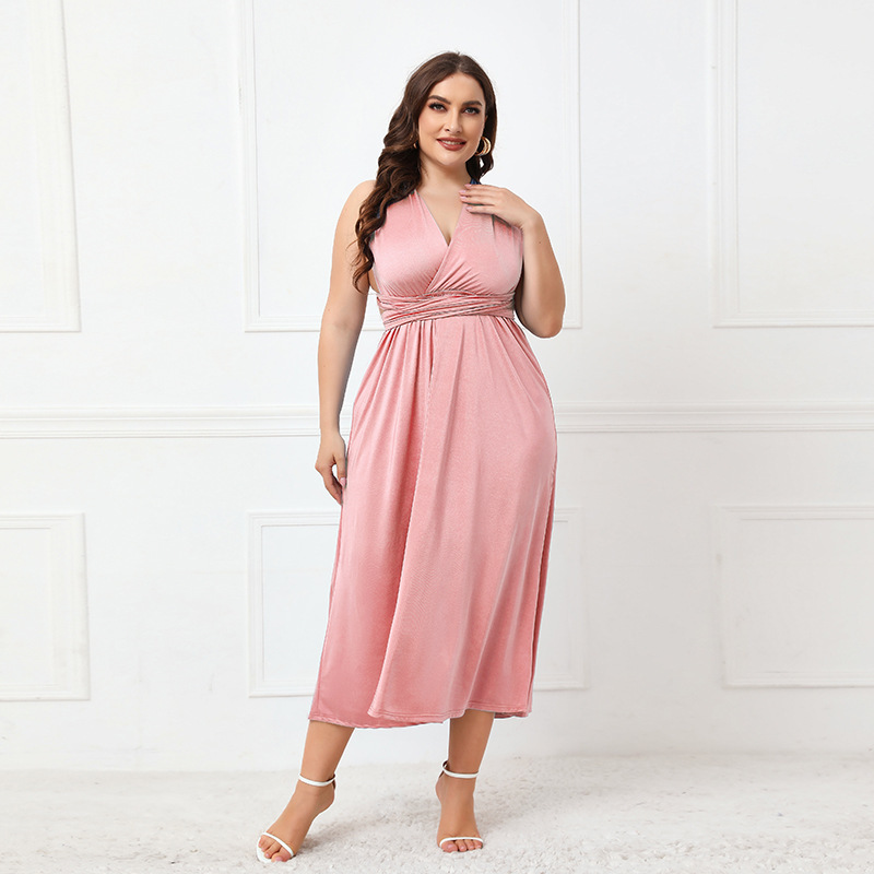 Amazon cross-border multi-wear dress long dress sexy backless dress summer lace-up cross V-neck midi dress