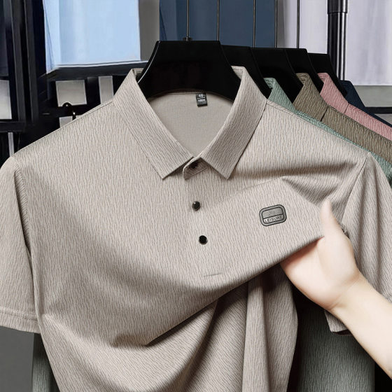 Summer new ice silk short sleeve fashion middle-aged men's T-shirt lapel polo casual dad coat cross-border generation hair