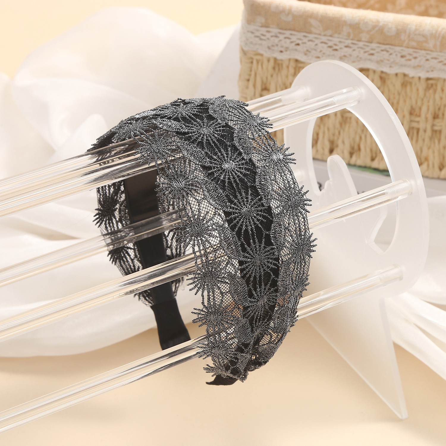 Correa para el cabello con flequillo de ala ancha coreana, diadema de flores bordadas de encaje de compresión femenina, horquilla, accesorios para el cabello, diadema para el cabello, diadema para el cabello