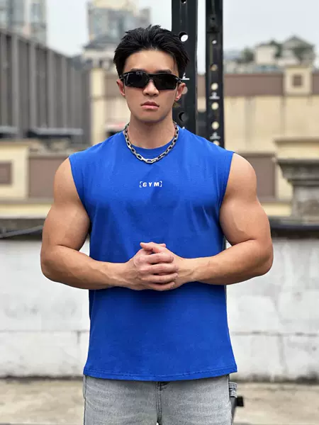 American fitness Brothers Summer new fitness heavy cotton wide shoulder vest men's running casual sports sleeveless