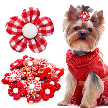 新款情人节宠物头花，红色花朵时尚可爱橡皮筋头花，猫狗通用