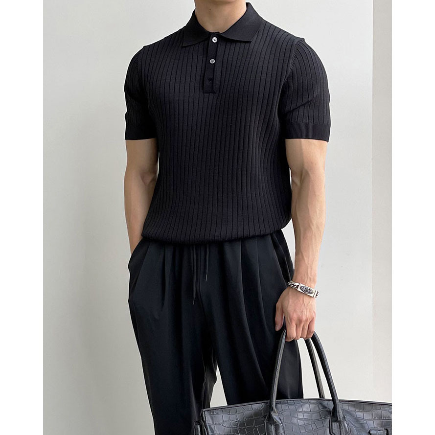 Negocio ligero estilo maduro hombres POLO manga corta verano nuevo estilo solapa botón suéter delgado comercio exterior transfronterizo al por mayor