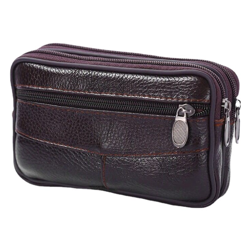 New Men's Waist Bag, Belt-Worn Phone Pouch, Vertical Style, Multifunctional Cowhide Coin Purse, Wholesale Supply