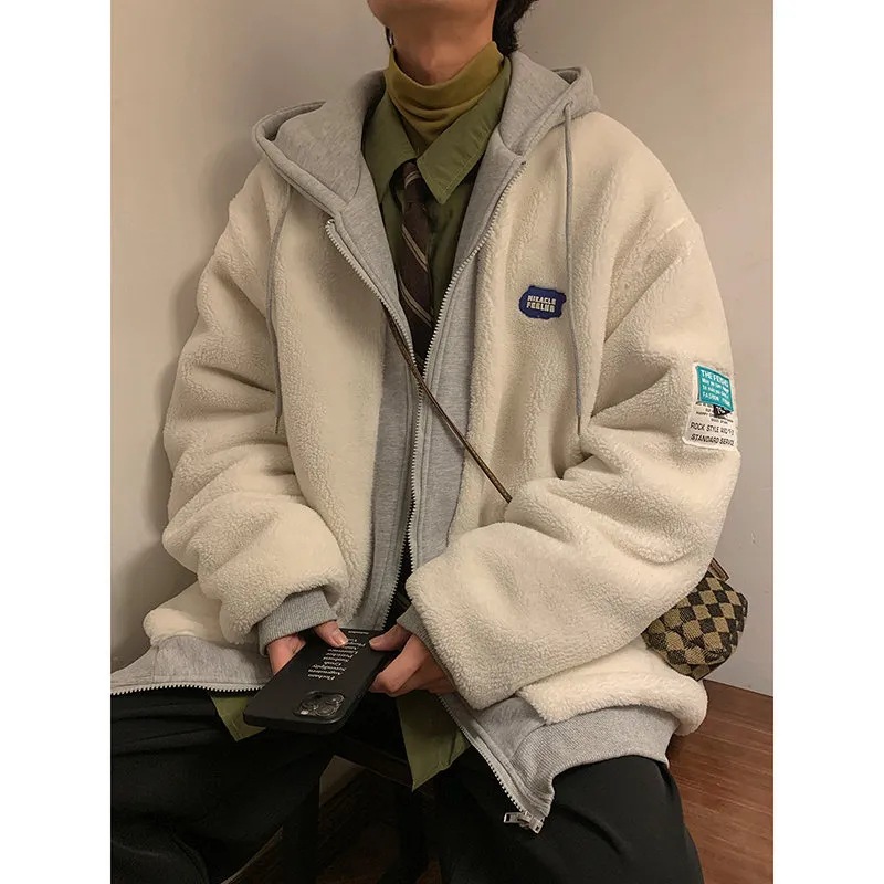 国潮复古假两件hiphop外套女百搭秋冬季卫衣宽松夹克美式棒球服潮
