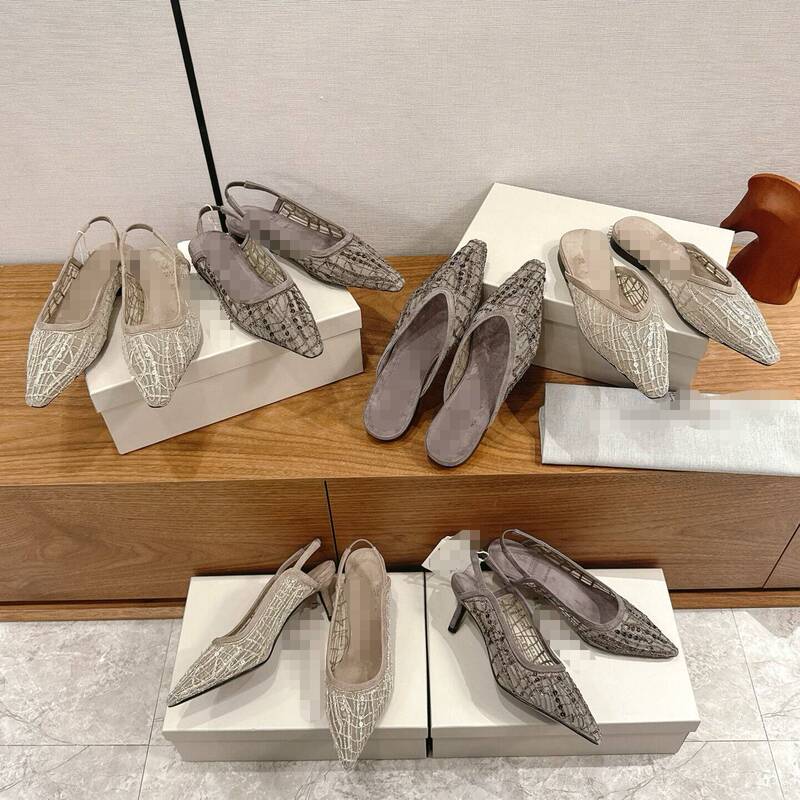 European Bc26 Spring/Summer New Style Pure Handmade Sequin Embroidery High-Heeled Women's Fashion Shallow Backless Sandals