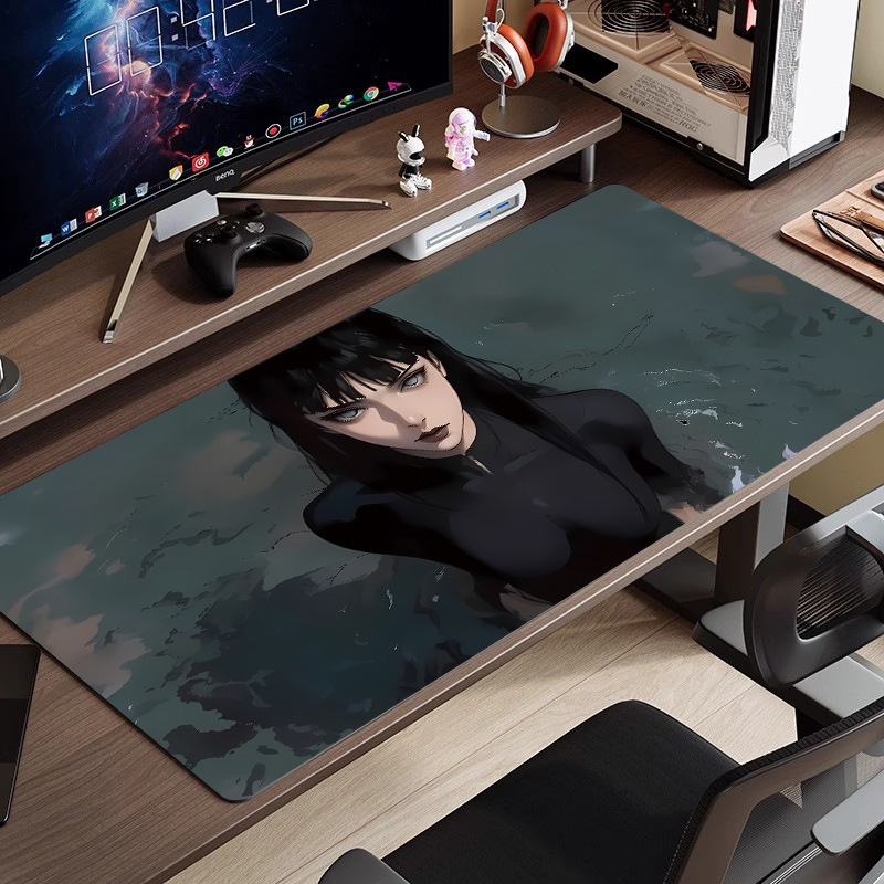 黒と白のアニメマウスパッド特大シンプルな二次元eスポーツボーイズコンピュータデスクパッド大型キーボードパッド|undefined