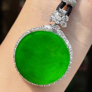 Light Luxury Jade Silver Inlaid Jade Round Plate Jade Treatment Imperial Color Safety Buckle Pendant Gift
