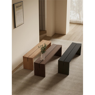 Quiet Style Solid Wood Long Stool Dining Chair Middle Ancient Long Slab Stool Light Luxury Small Apartment Living Room Household Bed End Shoe Changing Stool