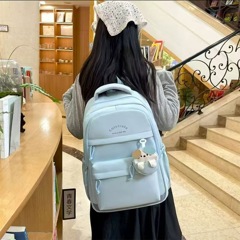 2025新款纯色百搭大容量隔层初高中生书包男女休闲简约旅行双肩包|undefined