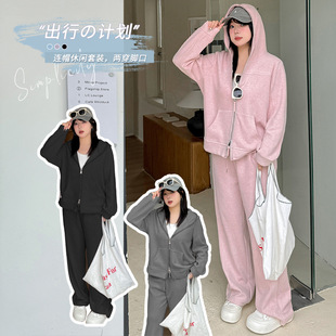 Enoch plus size Women's Casual Sports suit Spring New Hooded Sweat Wide Leg Pants Two-Piece Set 122098