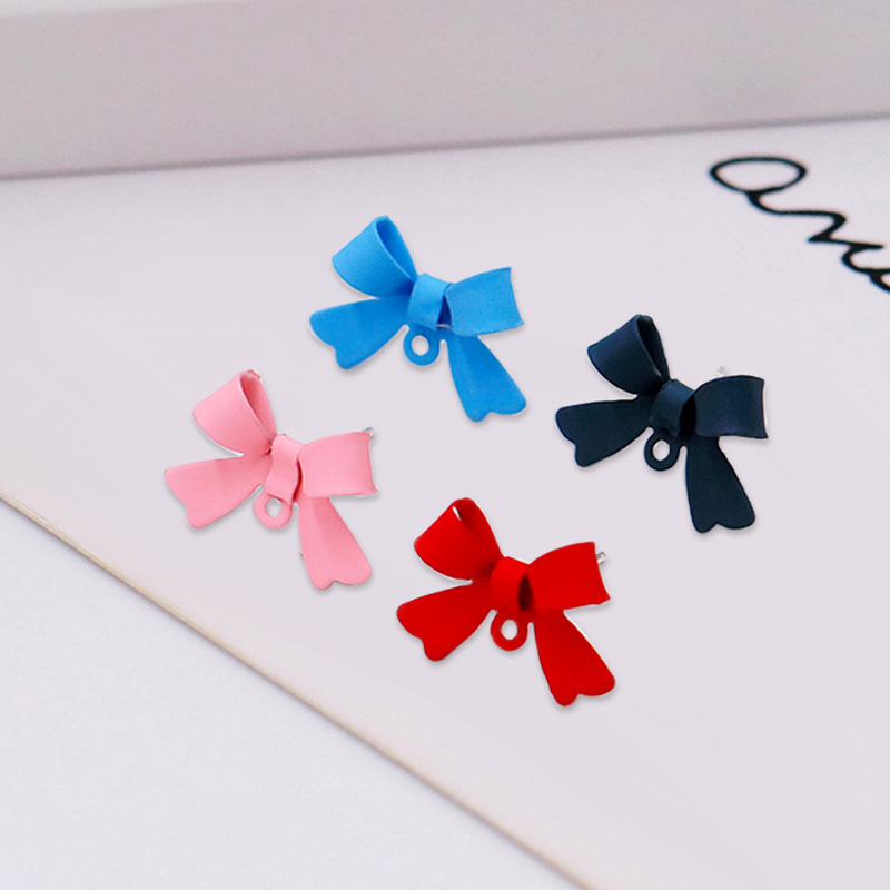 S925银针带吊喷漆蝴蝶结耳钉diy饰品手工制作耳环耳钉耳饰配件