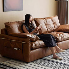 赫本沙发油蜡真皮轻奢高级感落地大户型现代复古三人位直排沙发