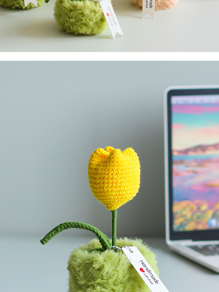 Hand-woven artificial flowers made of wool, potted tulips, oranges, preserved flowers, high-end festival business gift ornaments pic 2