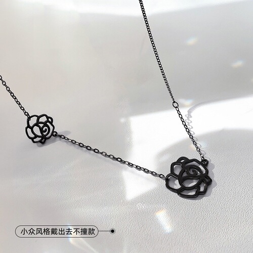 Camellia Neck Necklace Women's Short Clavicle Chain Black Necklace New Personalized Necklace Rose Flowers Wholesale