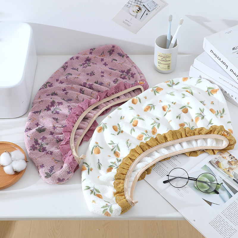 New Coral Fleece Class A Women Absorbent Quick-Dry Cute Ins Internet Celebrity Style Shower Cap Head Wrap Hair Drying_voghion.com