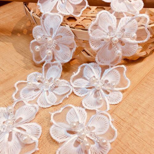 15 yard 3 d flowers lace trim ribbon for DIY sewing bridal clothes hat headdress baby clothes party curtain tablecloth decoration handmade appliques DIY craft accessories