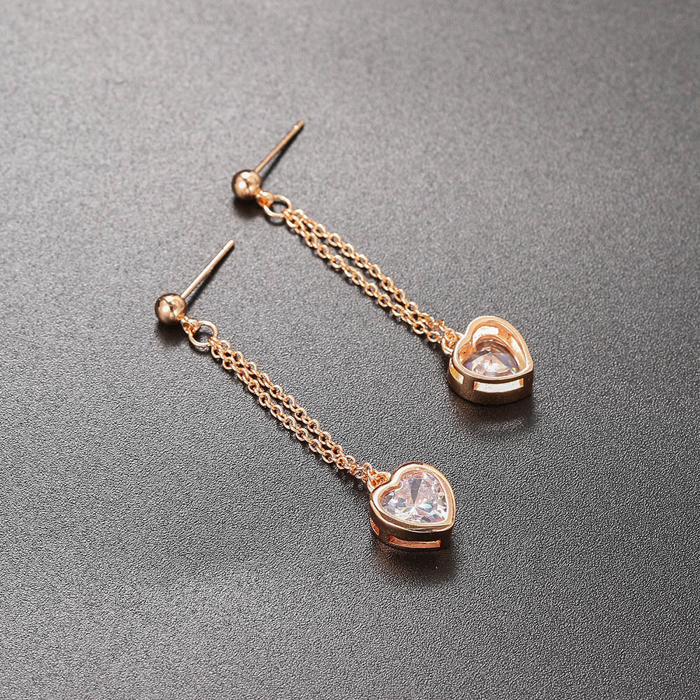 Heart Shape Copper Inlay Zircon Drop Earrings 1 Pair