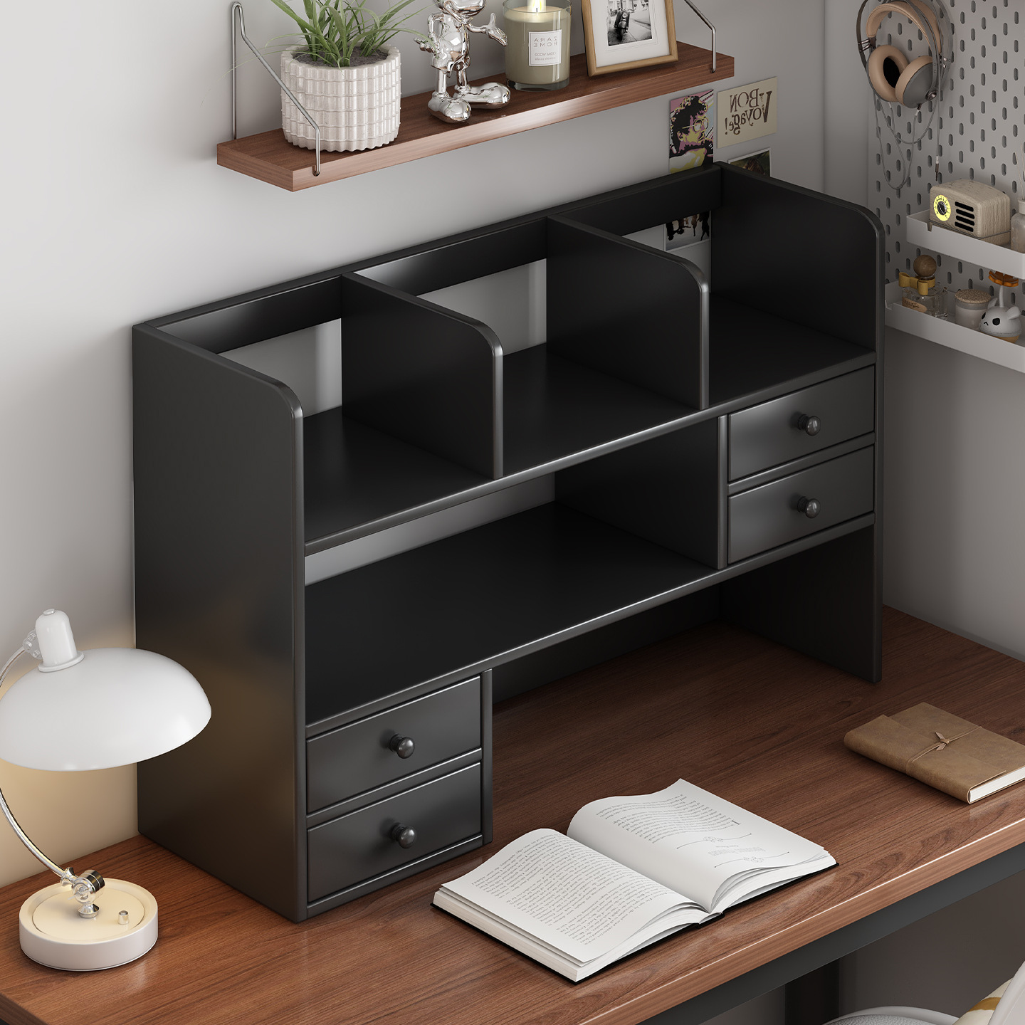 Estante de escritorio estante de almacenamiento de libros de madera sólida estante de almacenamiento de libros multicapa estante de libros de dibujo en la mesa doméstica estante de almacenamiento