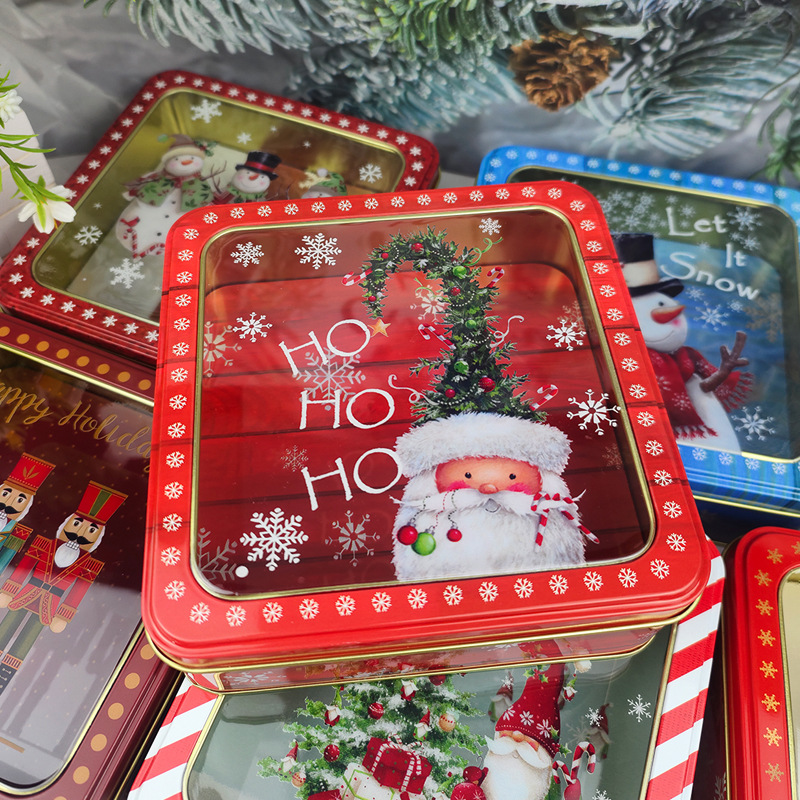 圣诞铁盒开天窗马口铁盒曲奇饼干盒慕丝蛋糕包装方形小铁盒礼盒