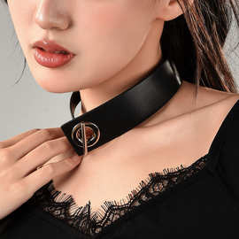 Choker欧美暗黑朋克颈圈日系原宿项圈PU皮金属圆环扣短项链新款上