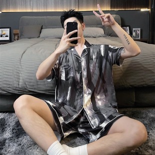 Real pictures (300kg pajamas) 2024 new plus size men's 40.00 kg-150.00 kg ice silk short sleeve suit