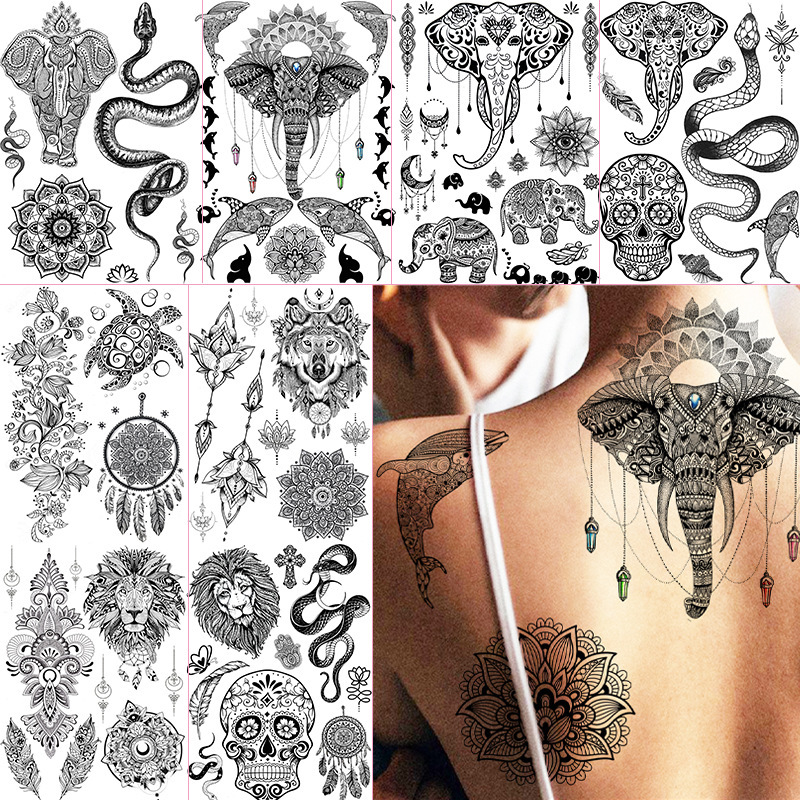 European and American Cross-Border Henna Art Tattoo Stickers for Arms and Neck Temporary Tattoo Stickers Temu Amazon Tattoo