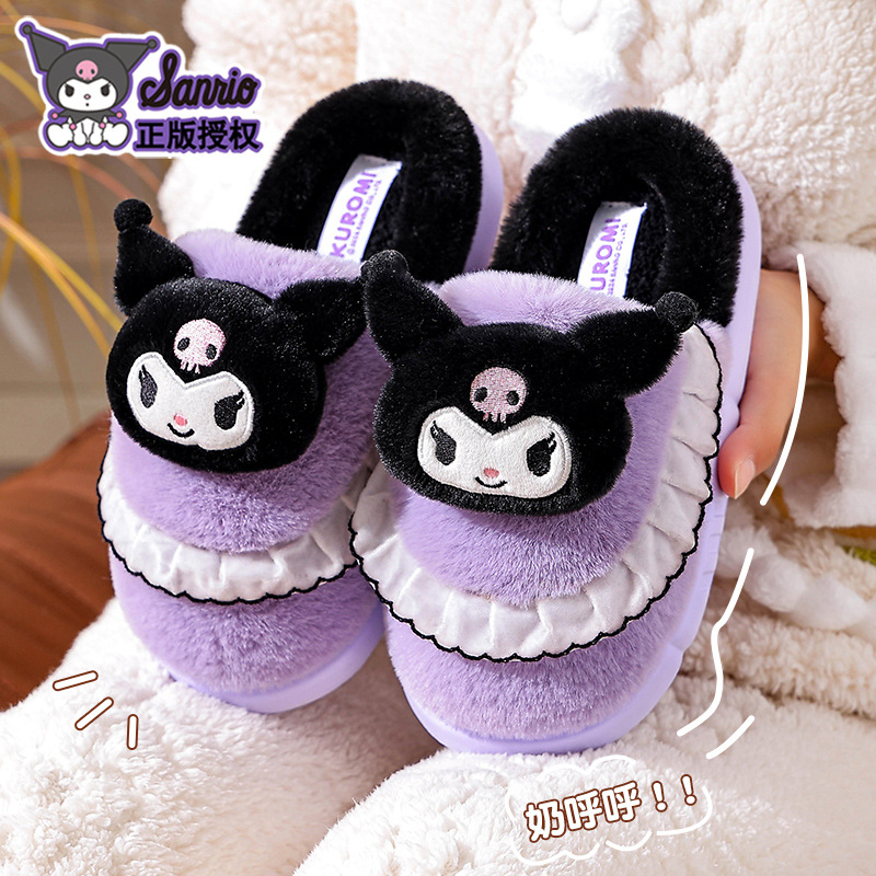 Sanliou zapatillas de algodón para mujeres de invierno caliente de terciopelo sensación de excremento 2025 nuevo tipo de bolsas de tacones de algodón casero zapatos de mujer