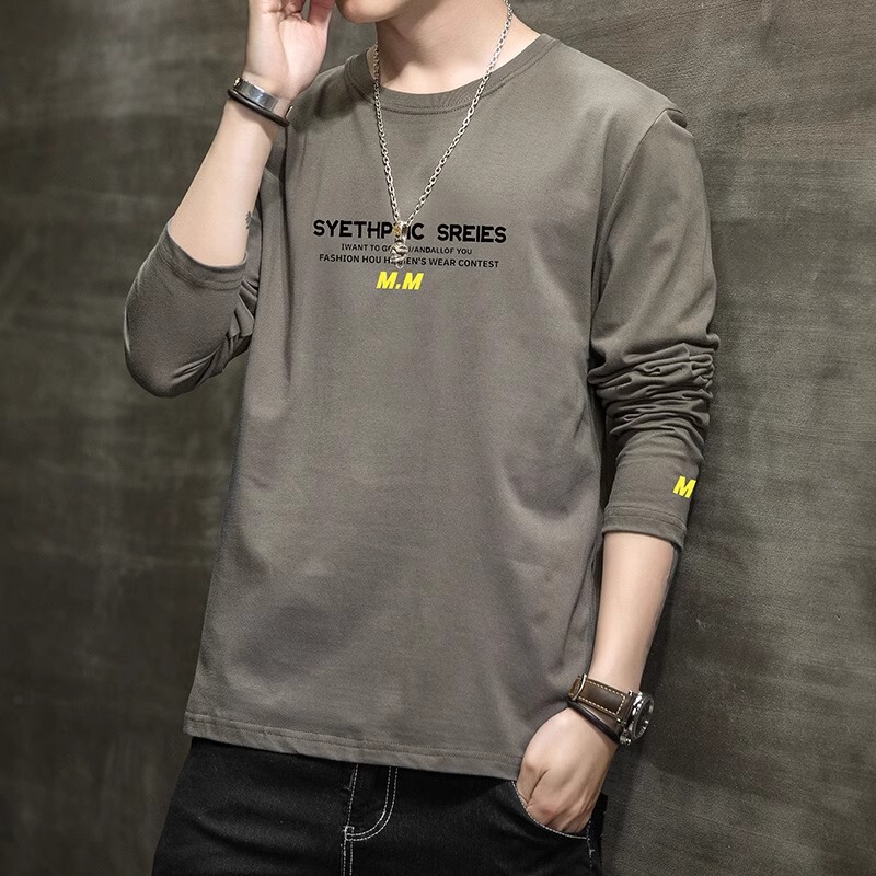 Summer Long Sleeve T-Shirt Men's Trendy Loose Round Neck T-Shirt Clothes 2025 New Casual Base Shirt Men's Clothing