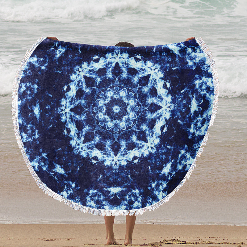 Toalla de playa redonda de microfibra impresión digital estilo nórdico ins suave absorción de agua toalla de baño con estampado de borlas