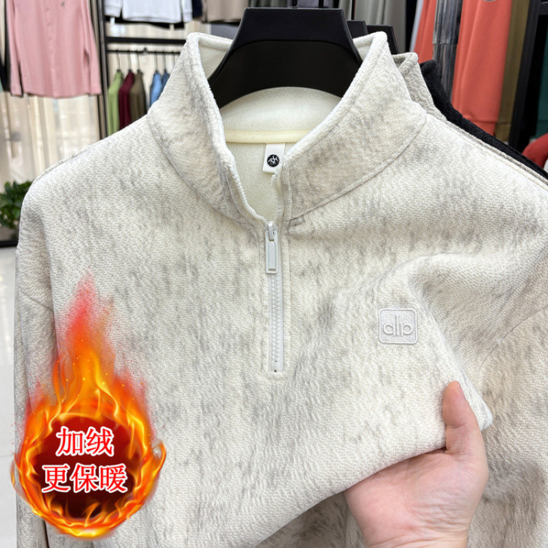 Digital Printing Fleece-Lined Thickeneded Half-Zip Men's Stand-Up Collar Knitwear 2025 Winter Knitwear Knitwear Warm Sweatshirt