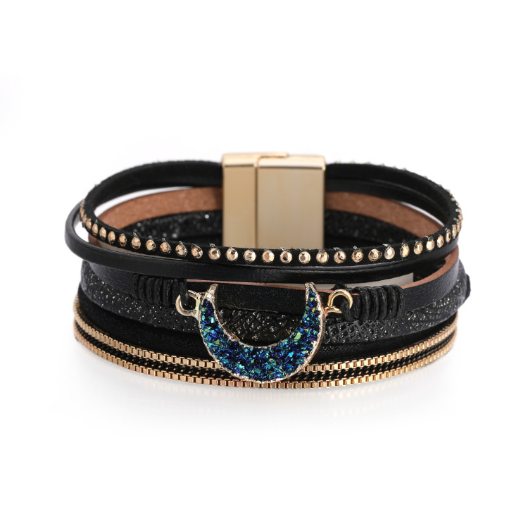 Bohemian Creative Woven Leather Moon Bracelet display picture 16