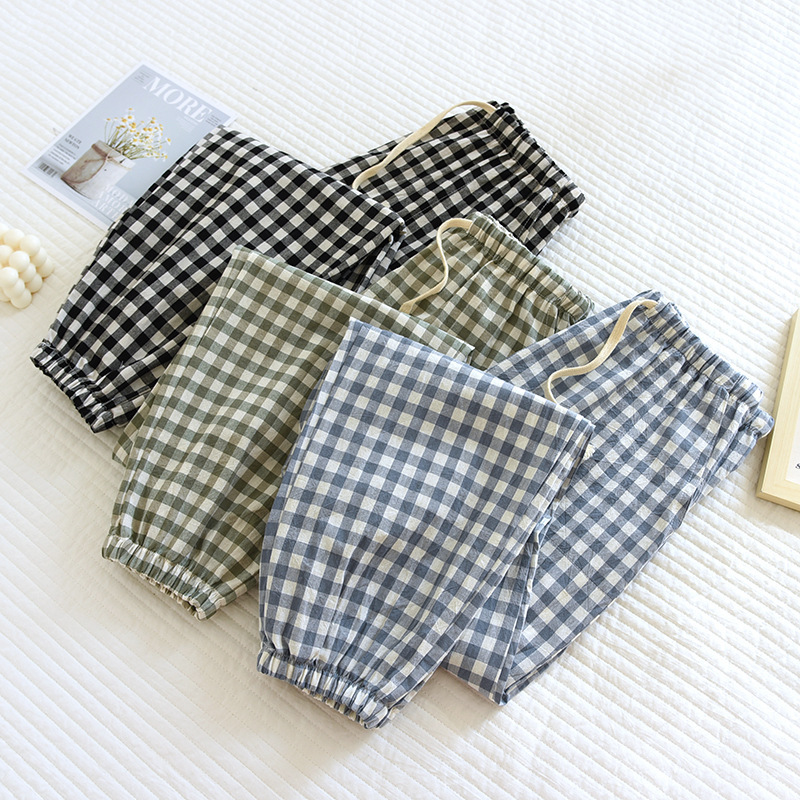 Couple pajama pants plus size close-up home pants simple Plaid style tight-cut men's and women's trousers can be worn outside four seasons thin
