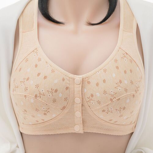 New printed front-fasten cotton bralette for women, middle-aged and elderly underwire-free bra for large sizes
