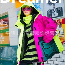欧货潮牌糖果色工装白鸭绒羽绒服女宽松冬款加厚连帽风衣外套