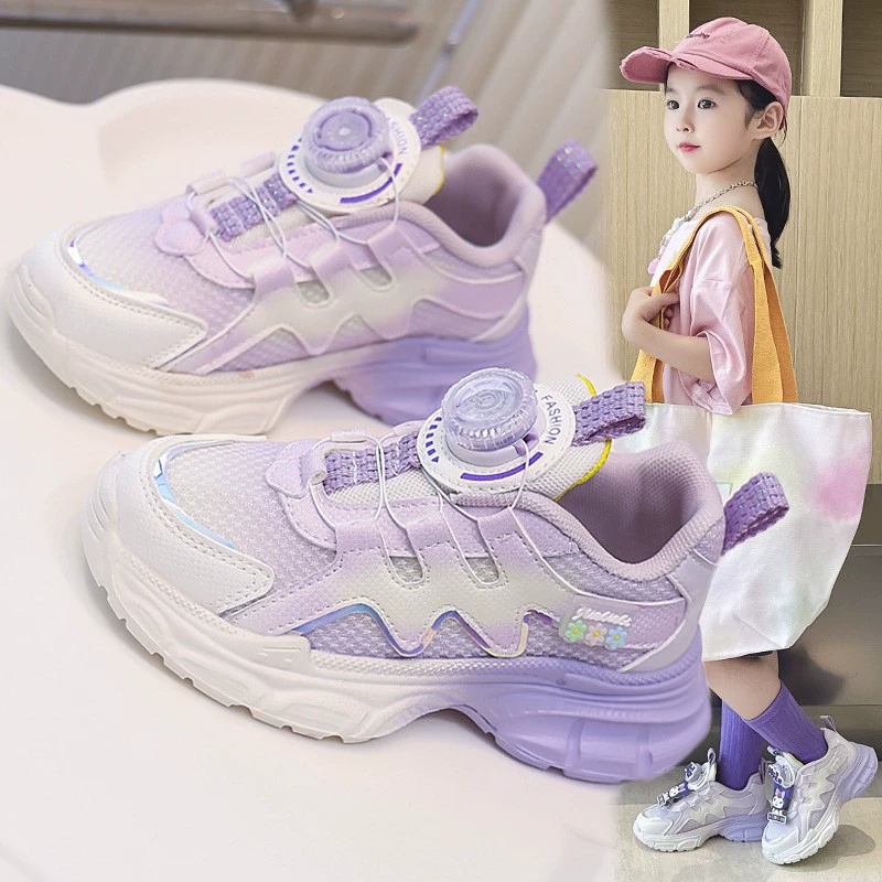 Туфли принцессы для девочек, поворотные кроссовки для девочек, новые весенне-осенние студенческие универсальные дышащие детские кроссовки с толстой сеткой