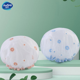 Lace Embroidered Double-layer Waterproof Shower Cap Household Women's Kitchen Mesh Fume Cap Household Daily Dust-proof Cap Makeup Cap