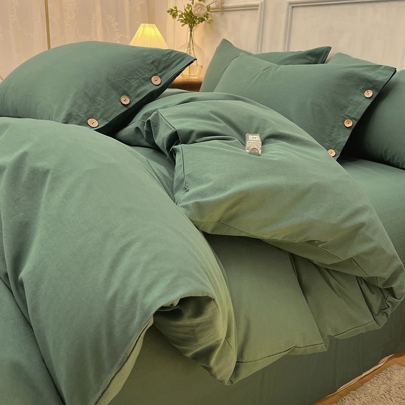 Pure Cotton Bedding Set Solid Colour Four Piece Duvet Cover Set_voghion.com