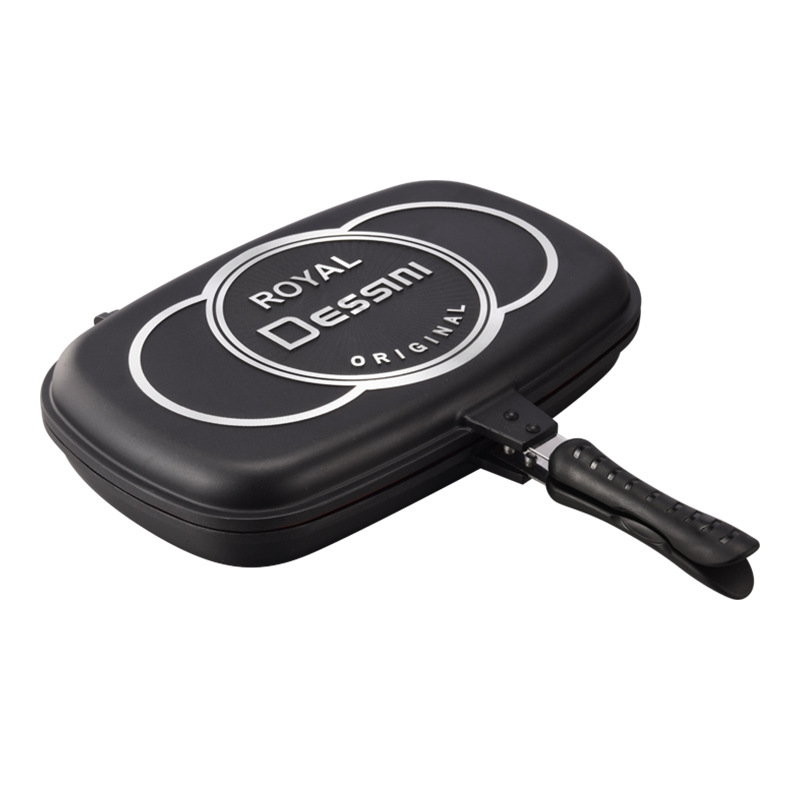Sartén de bistec cocina olla de sopa multifuncional hogar de doble cara antiadherente para hornear 30CM antiadherente wok negro