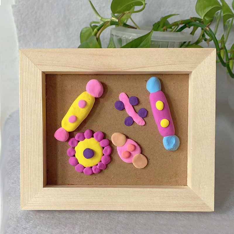 Snowflake clay light clay photo frame children's handmade DIY Wood three-dimensional picture frame without spray paint solid wood photo frame
