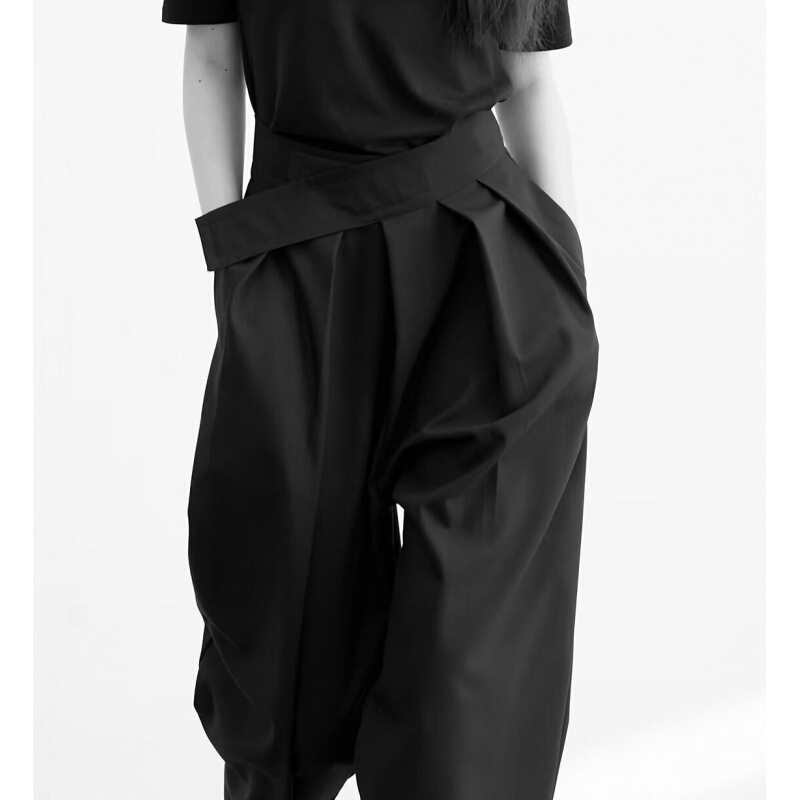 Black Casual Trousers Yohji Yamamoto Style Dark High Waist Velcro Design Wide Leg Men's and Women's All-match Suit Pants