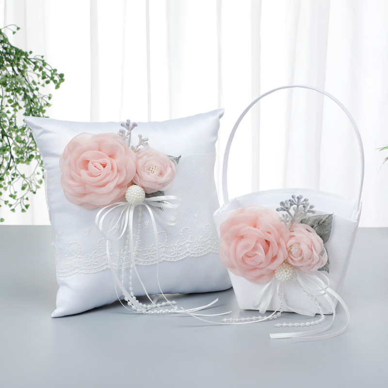 Western Wedding Supplies New Portable Simulation Flower Basket Decoration Ring Pillow Set display picture 4