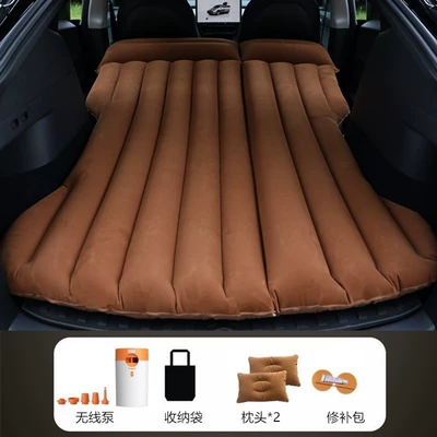 Car Travel Mattress Rear Seat – Vehicle-mounted inflatable bed - browntesla-model-y-with-round-white-and-orange-pump