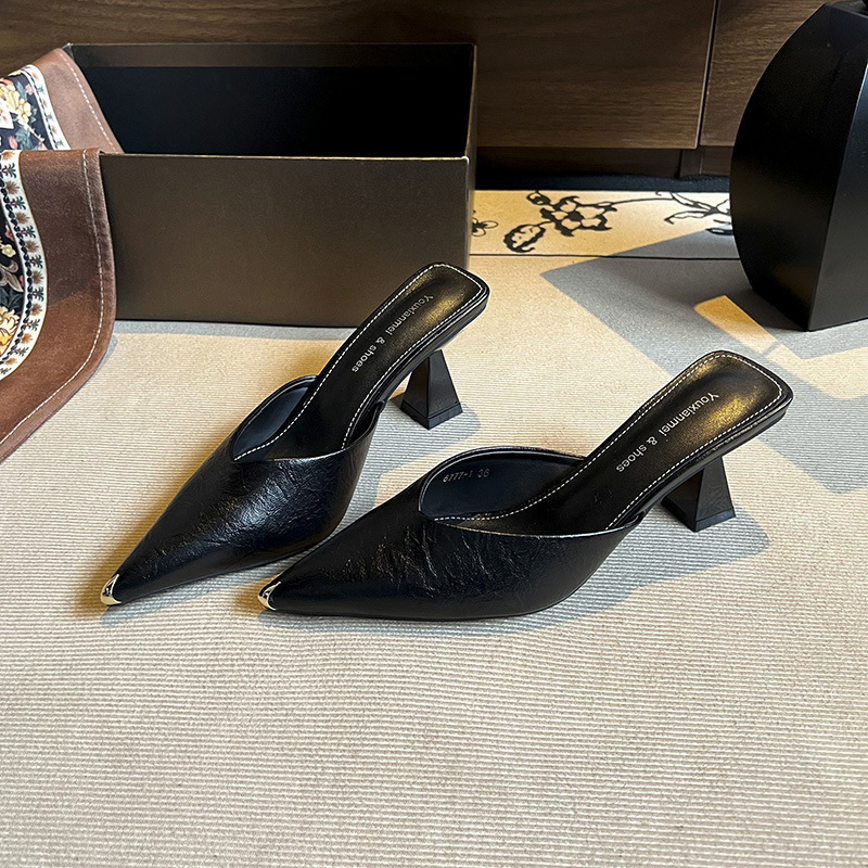 6777-1 Summer New High-heeled Shoes Women's Not Tired Feet Commuter Temperament Pointed Nude High-end PU Leather Shoes